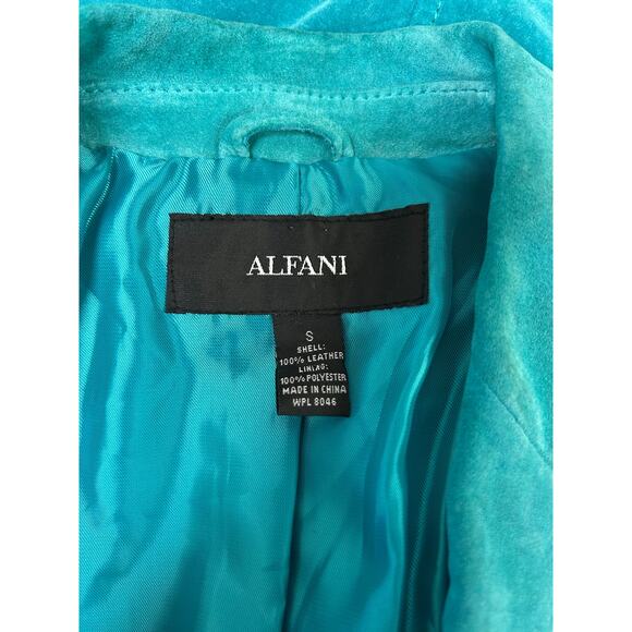 Alfani Suede Leather Jacket Small Teal Blue Button Front Soft Stylish Outerwear - Picture 5 of 5